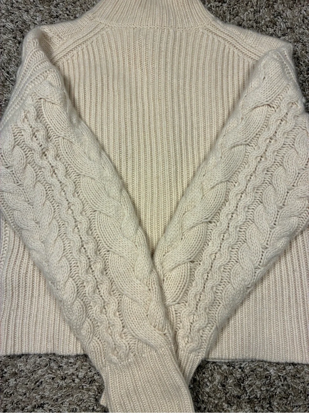 J.Crew 100% Cashmere Chunky Cream Cable Knit Mock Neck Sweater